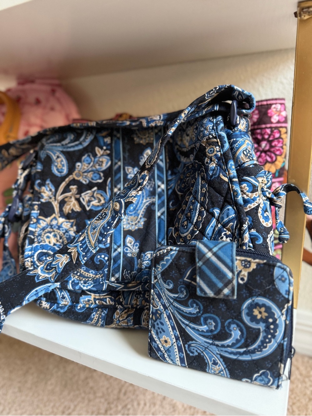 💙 Vera Bradley Blue Paisley Quilted Crossbody Bag Wallet Set - Picture 16 of 17